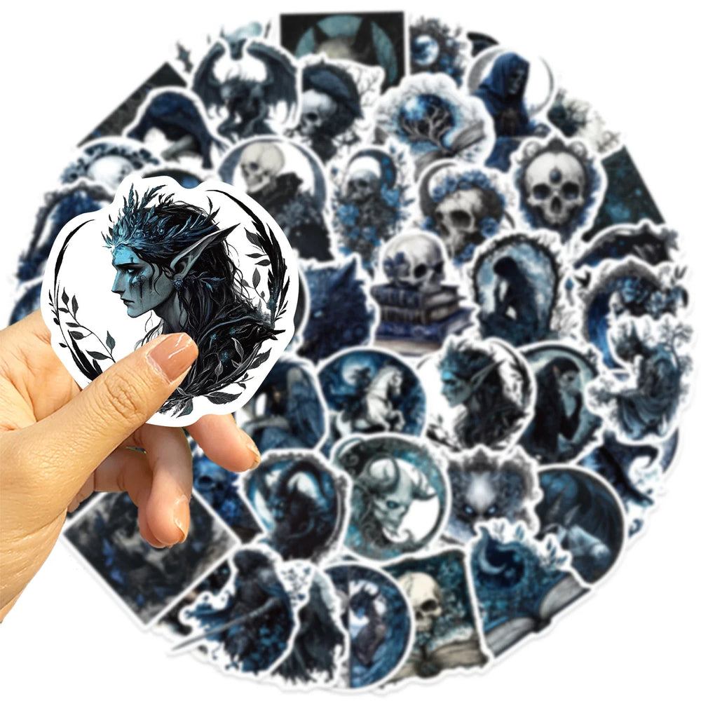 50Pcs Gothic Wizard Skeleton Stickers For Phone Case Book Decoration DIY Gifts Cute Animal Pattern Waterproof Vinyl Decals (ONLINE ORDER ONLY)