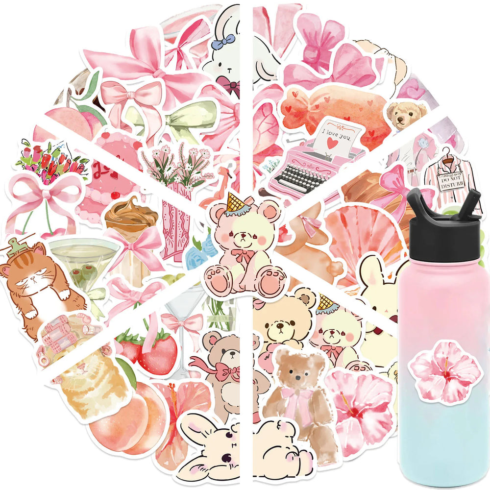 50PCS Kawaii Pink Sticker Aesthetic PVC School Stationery Children's Sketchbook Diary Laptop Scrapbook Supplies for Kids (Online Order Only)