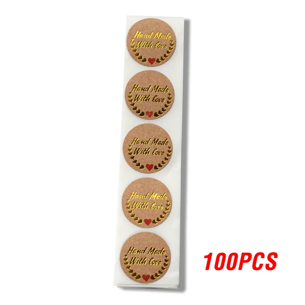 100-500pcs Handmade With Love Stickers 25mm Brown Wedding Stickers For Party Favors Decoration Envelope Seals Stationery (ONLINE ORDER ONLY)
