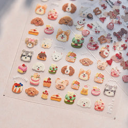 Cute Bowknot Dog Puppy Bear Strawberry Cake Fruit Juice Coffee Desserts Corgi Cherry Adhesive Nail Art Stickers Manicure Decals (ONLINE ORDER ONLY)