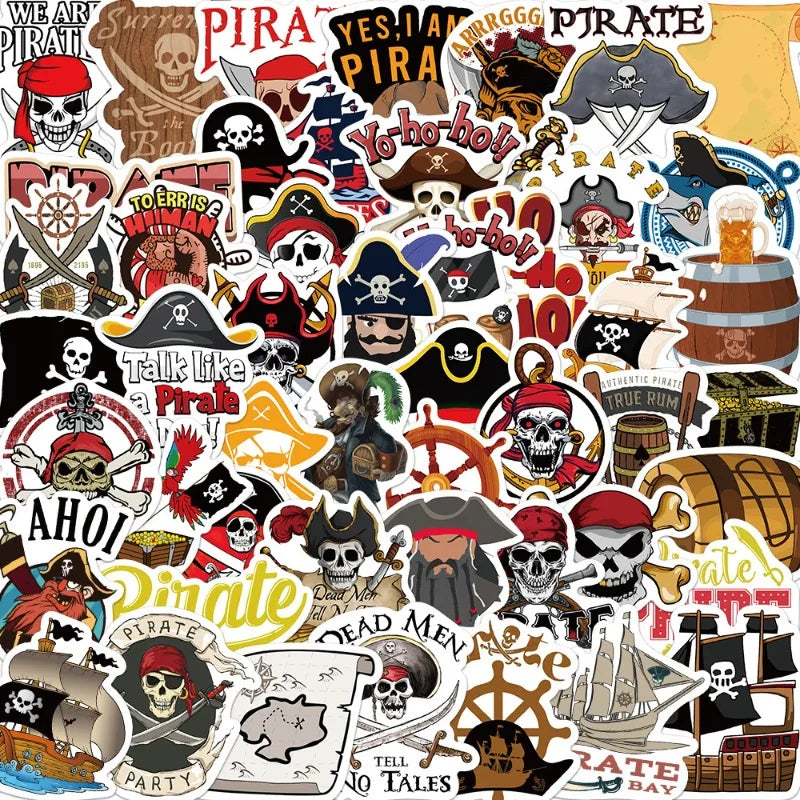 50pcs Pirate Graffiti Stickers for Laptop, Phone, Scooter, Suitcase, Water Bottle, Stationery, Refrigerator (ONLINE ORDER ONLY)