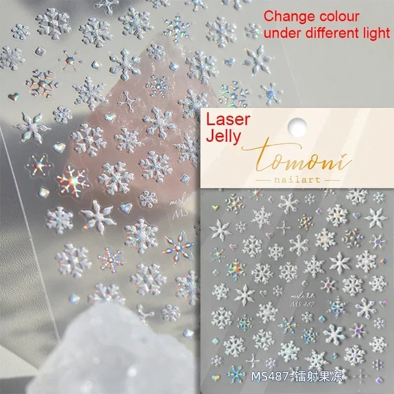 Dressy Embossment Colorful Gradient Snowflakes Laser Silver Christmas Tree Winter Bowknot Santa Nail Art Stickers Manicure Decal (Online Order Only)