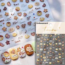 Chic Cute Cheese Ice Cream Pudding Bowknot Strawberry Muffin Stars Cake Embossed Heart Adhesive Nail Art Sticker Manicure Decals (ONLINE ORDER ONLY)