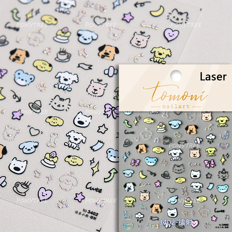 Line Cat Dog Bear Rabbit Chicken Animals Apple Cherry Cake Bowknot Butterfly Balloon Rainbow Nail Art Stickers Manicure Decals (ONLINE ORDER ONLY)