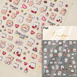 Charming Cherry's Cake Cute Bowknot Pink Blue Bear Flower Bouquet Strawberry Adhesive Nail Art Sticker Rhinestone Manicure Decal (Online Order Only)