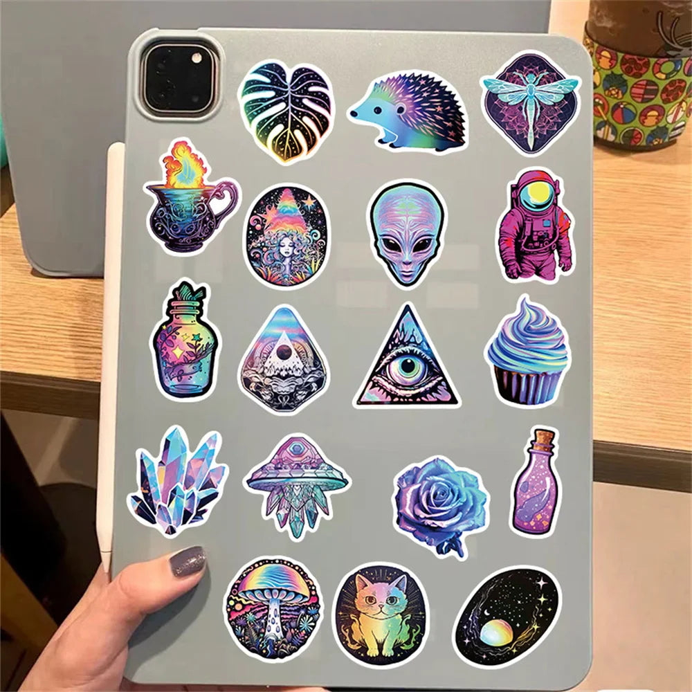 50pcs Cartoon Psychedelic Mysterious Graffiti Stickers For Phone Ipad Aesthetic Sticker DIY Handmade Scrapbooking Material (Online Order Only)