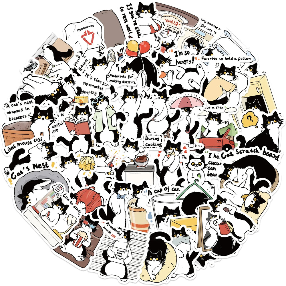 50PCS Cute Cow Cat Stickers Vinyl Waterproof Funny Cats Decals for Water Bottle Laptop Skateboard Scrapbook Luggage Kids Toys (ONLINE ORDER ONLY)