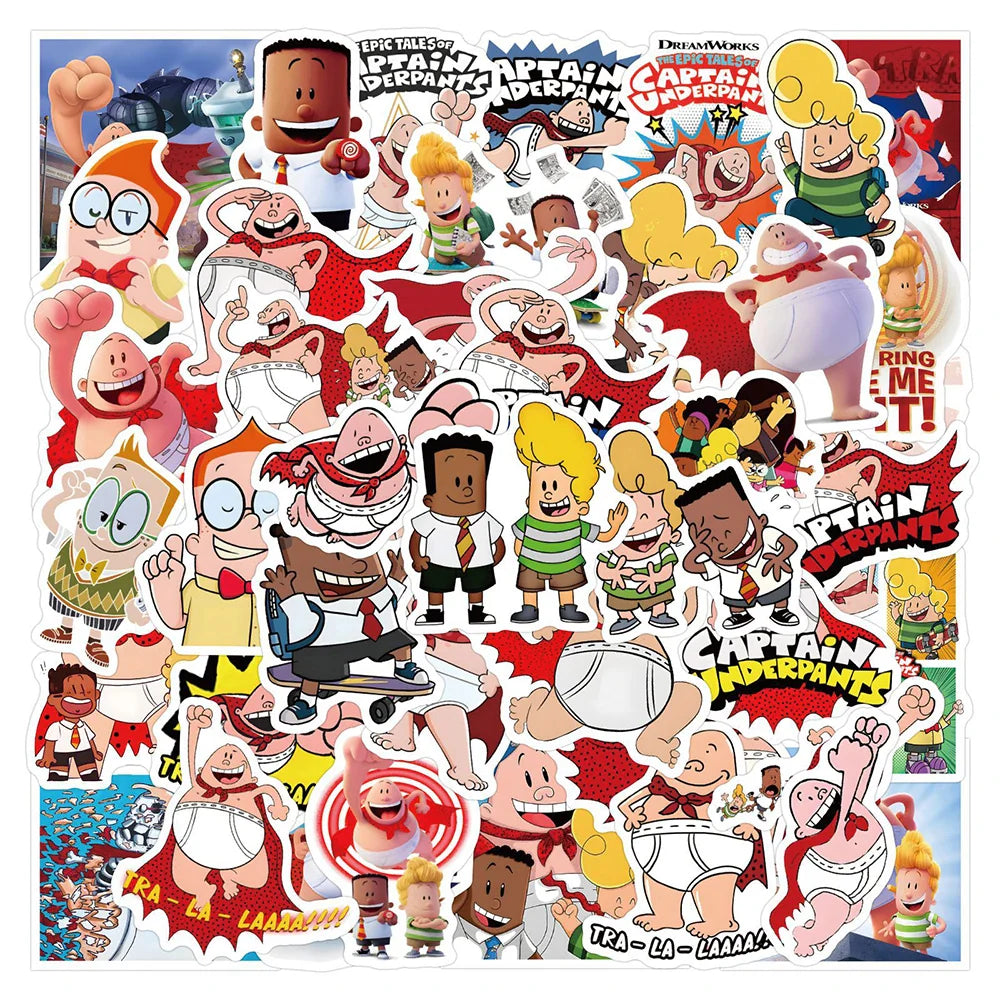 Anime Cartoon Captain Underpants Stickers Decals for Laptop Phone Notebook Suitcase Car Kids Toys (10/30/50pcs) (ONLINE ORDER ONLY)