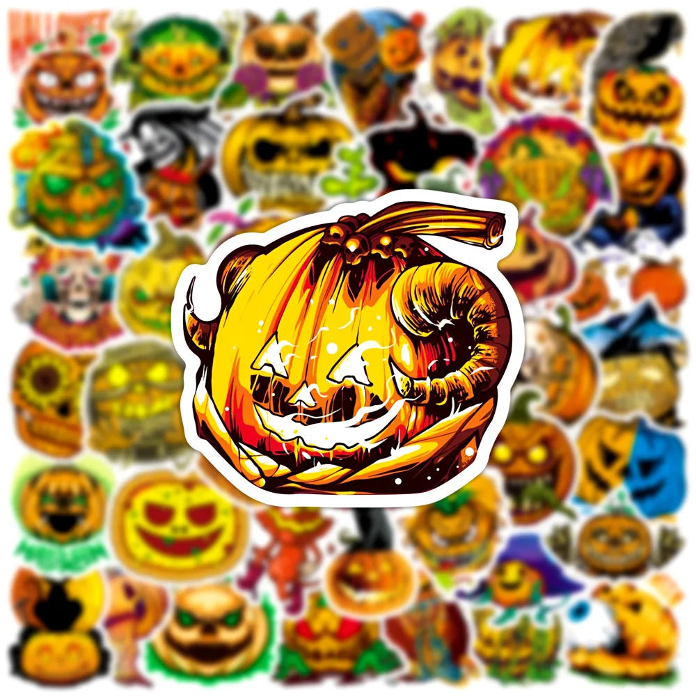 10/30/50PCS Cool Horror Halloween Pumpkin Stickers Toys Skateboard Bike Laptop Phone Cute Cartoon Decals Waterproof Toys Gifts (ONLINE ORDER ONLY)