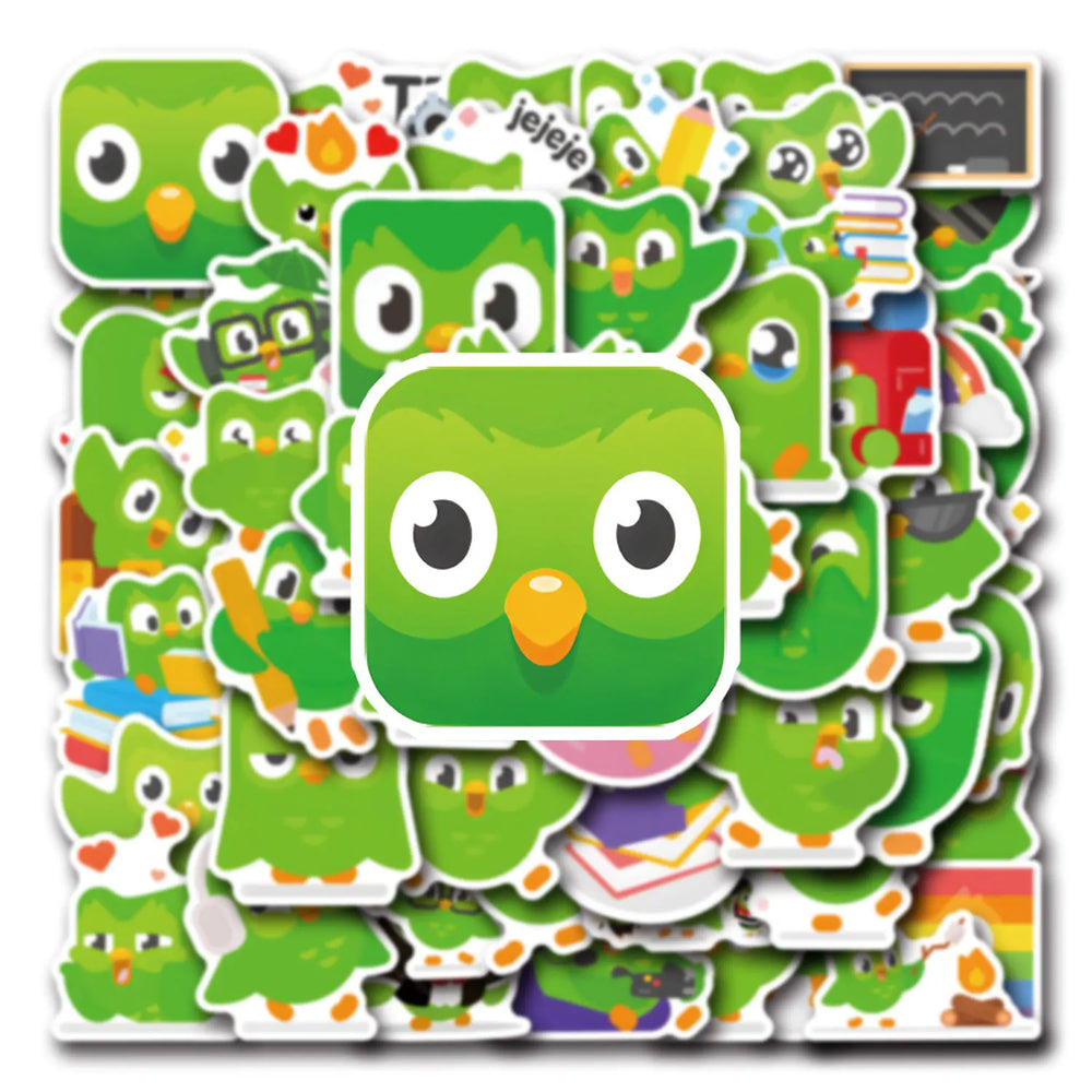 Funny Duolingo Stickers Pack - Cartoon Graffiti Decals for Fridge, Luggage, Laptop, Guitar, Bike, Skateboard (Online Order Only)