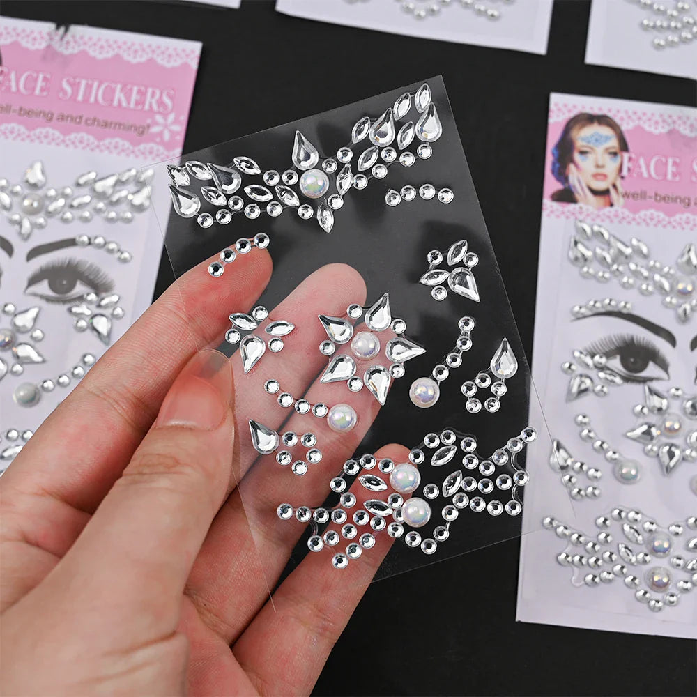 12Pcs 3D Stickers On The Face Rhinestone Makeup Bright Face Art Sticker Girl's Temporary Tattoo Rhinestone For Strasse Makeup &* (Online Order Only)