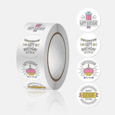 100-500pcs Round Happy birthday Labels Kraft Paper Sticker Candy Bag Flower Gift Box Cake Boxes and Packaging Wedding Stickers (ONLINE ORDER ONLY)