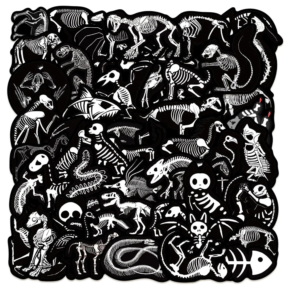 50Pcs Cartoon Animal Bones X-ray Stickers for Helmet Wall DIY Decoration (Online Order Only)