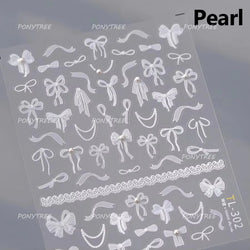 White Black Pink Bowknot Lace Star Pearl Tassel Pendant Shiny 5D Embossed Relief Self Adhesive Nail Art Stickers Manicure Decals (ONLINE ORDER ONLY)
