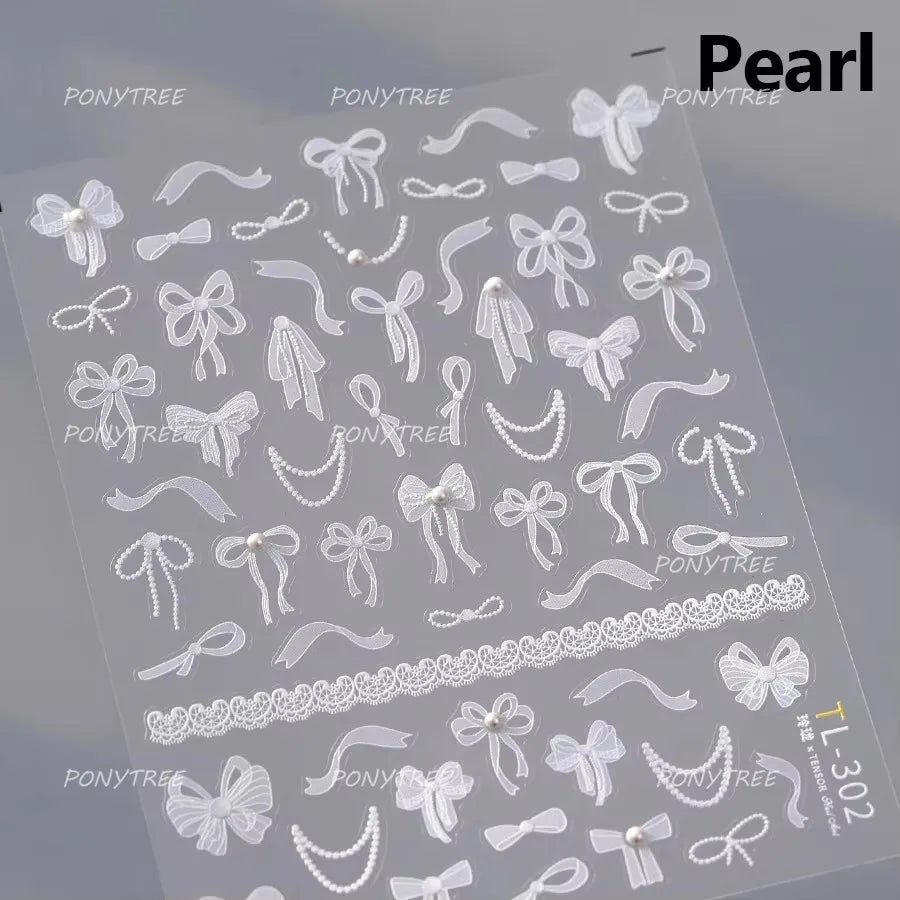 White Pearl Various Bowknot Line Tassel Tender Ribbon Arc Charming Self Adhesive Nail Art Decorations Stickers Manicure Decals (ONLINE ORDER ONLY)