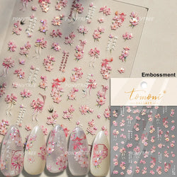 Cute Spring Flowers Purple Blue White Bowknot Rose Garden Daisy 5D Soft Embossed Relief Adhesive Nail Art Sticker Manicure Decal (ONLINE ORDER ONLY)