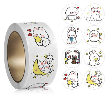 100-500pcs Children's Cartoon Animal Stickers Baby Stickers Kindergarten Inspirational Little Red Flower Reward Roll Stickers (ONLINE ORDER ONLY)