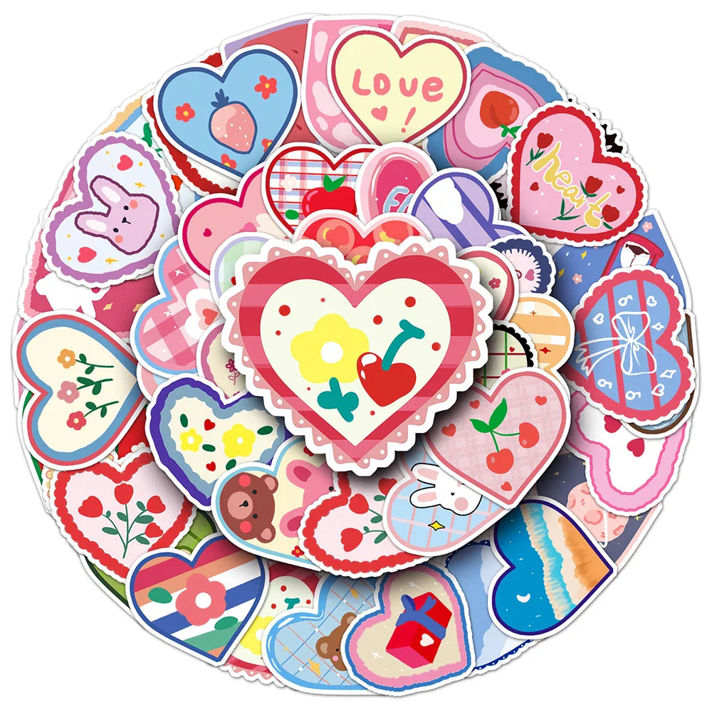 10/30/50PCS Pink Love Stickers Cartoon Heart Decals Decoration DIY Notebook Phone Skateboard Bike Laptop Fridge Kids Sticker Toy (Online Order Only)