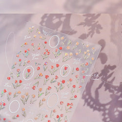 Retro Border Colourful Pink Purple Tulip Flower Bouquet Garden Fragrant 5D Soft Relief Adhesive Nail Art Sticker Manicure Decals (ONLINE ORDER ONLY)