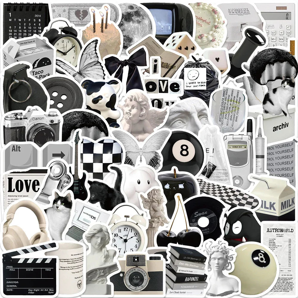 Cute Black White Stickers Set for Phone Laptop Notebook Fridge Wall Decor (ONLINE ORDER ONLY)