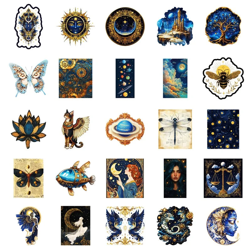 10/30/50PCS Kawaii Blue Starry Sky Sticky PVC Sticker Aesthetic Stationery DIY Decoration Scrapbooking School Supplies for Kids (ONLINE ORDER ONLY)