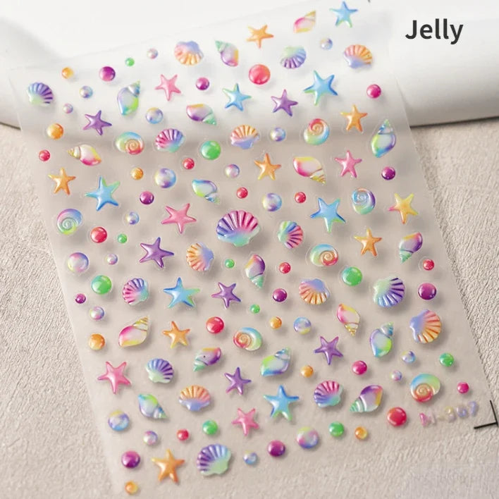 Summer Beach Dreamy Water Bubble Mermaid Shell Conch Starfish Jellyfish Soft Relief Decoration Nail Art Stickers Manicure Decals (ONLINE ORDER ONLY)