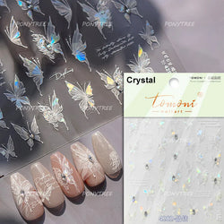 Gradual Asymmetric Butterfly Rose Flower Moon Ancient Poem 5D Reliefs Self Adhesive Nail Stickers JellyManicure Decals Wholesale (Online Order Only)