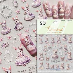 Rabbit Bunny Moon Flower Lantern Peach Blossom Star Bowknot Self Adhesive Nail Art Stickers Rhinestone Delicate Manicure Decals (ONLINE ORDER ONLY)
