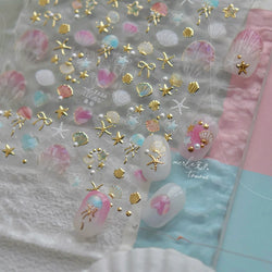 Dizzying Shell Coral Dolphin Starfish Heart Jellyfish Water Bubbles Ocean Adhesive Nail Art Decorations Stickers Manicure Decals (ONLINE ORDER ONLY)