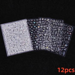 12PCS White Flowers Leaves 3D Nail Stickers Star/Moon/Sun Nail Art Decoration Decals Geometric Flower Stickers Nail Art Supplies (ONLINE ORDER ONLY)