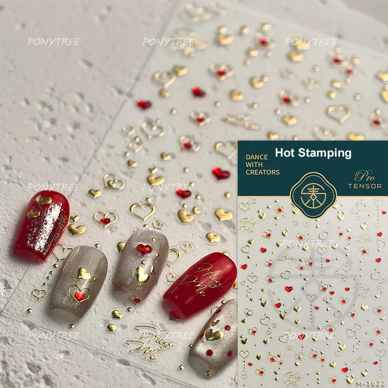 Red Sexy Love Heart Flower Hot Stamping Wing Star Moon Bowknot Sun Punk Adhesive Nail Art Decorations Stickers Manicure Decals (ONLINE ORDER ONLY)