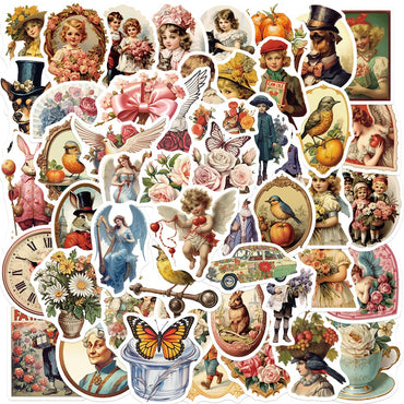 10/30/50PCS Vintage Old Times Cartoon Stickers Victorian Cute Angel Decals Suitcase Scrapbook Phone Laptop DIY Waterproof Toys (ONLINE ORDER ONLY)