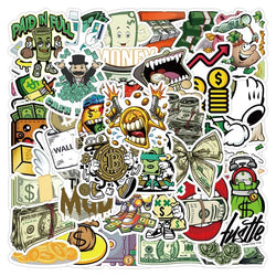 50pcs Money Currency Graffiti Stickers for Laptop, Phone, Car, Scooter, Water Bottle, Suitcase, Stationery, Refrigerator (Online Order Only)
