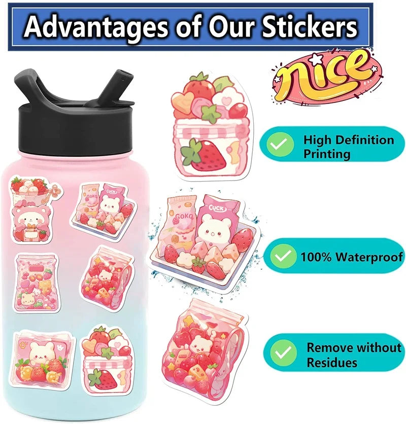 10/30/50PCS Cute Pink Food PVC Sticker Aesthetic Children's Decoration Scrapbooking Korean Stationery School Supplies for Kids (ONLINE ORDER ONLY)