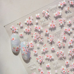 Flowers Blooming Cherry Blossom Sakura Living Peach Branch 5D Soft Relief Spring Adhesive Nail Art Sticker Chic Manicure Decals (ONLINE ORDER ONLY)