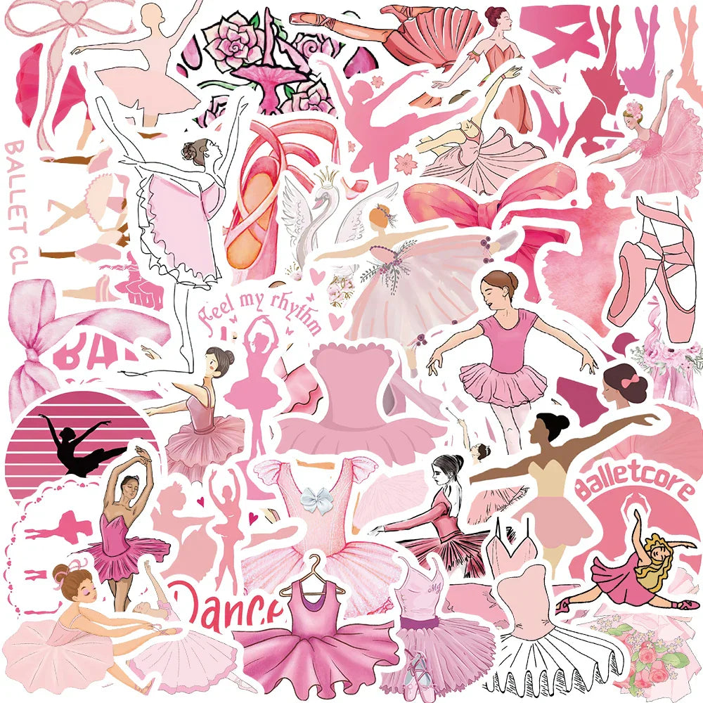 50pcs Cute Pink Ballet Girls Stickers DIY Decoration For Laptop Notebook Suitcase Laptop Phone Toys Gift Ins Style Decals (Online Order Only)