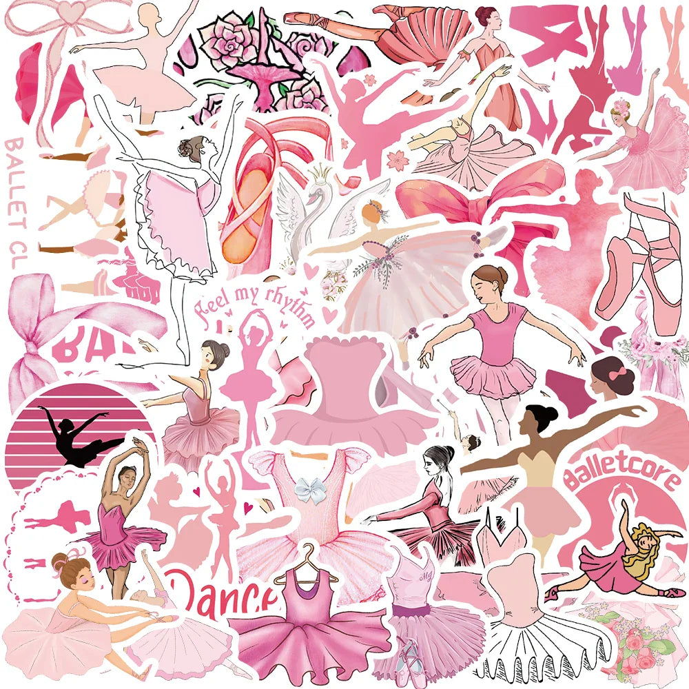 50pcs Cute Pink Ballet Girls Stickers DIY Decoration For Laptop Notebook Suitcase Laptop Phone Toys Gift Ins Style Decals (Online Order Only)