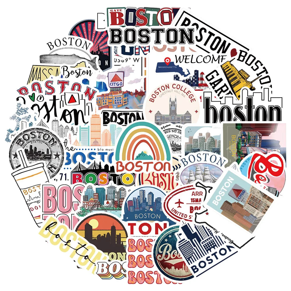 Boston Cartoon Graffiti Stickers for Suitcase Skateboard Laptop Luggage Phone (ONLINE ORDER ONLY)