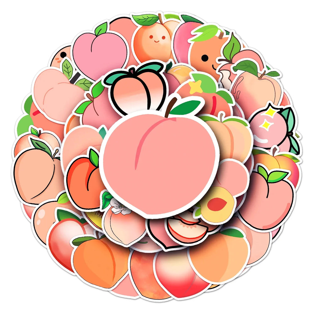 50Pcs Peach Cartoon Waterproof Vinyl Stickers for Skateboard Snowboard (ONLINE ORDER ONLY)
