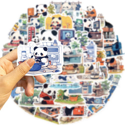 50pcs Diary Life Panda Cartoon Graffiti Stickers Decorative Guitar Phone Stationery Vinyl Animal Sticker Kawaii Kid Toy ﻿ (ONLINE ORDER ONLY)