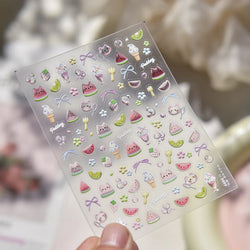 Summer Beach Bikini Watermelon Strawberry Ice Cream Soda Coconut Tree Fan Juice Crab Nail Art Decoration Stickers Manicure Decal (ONLINE ORDER ONLY)