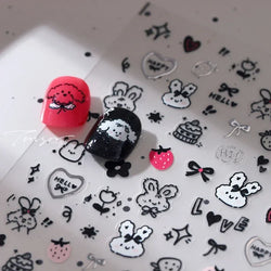 Dog Rabbit Line Bunny Footprint Bowknot Heart Cake Strawberry Flowers Bone Graffiti Adhesive Nail Art Stickers Manicure Decals (ONLINE ORDER ONLY)