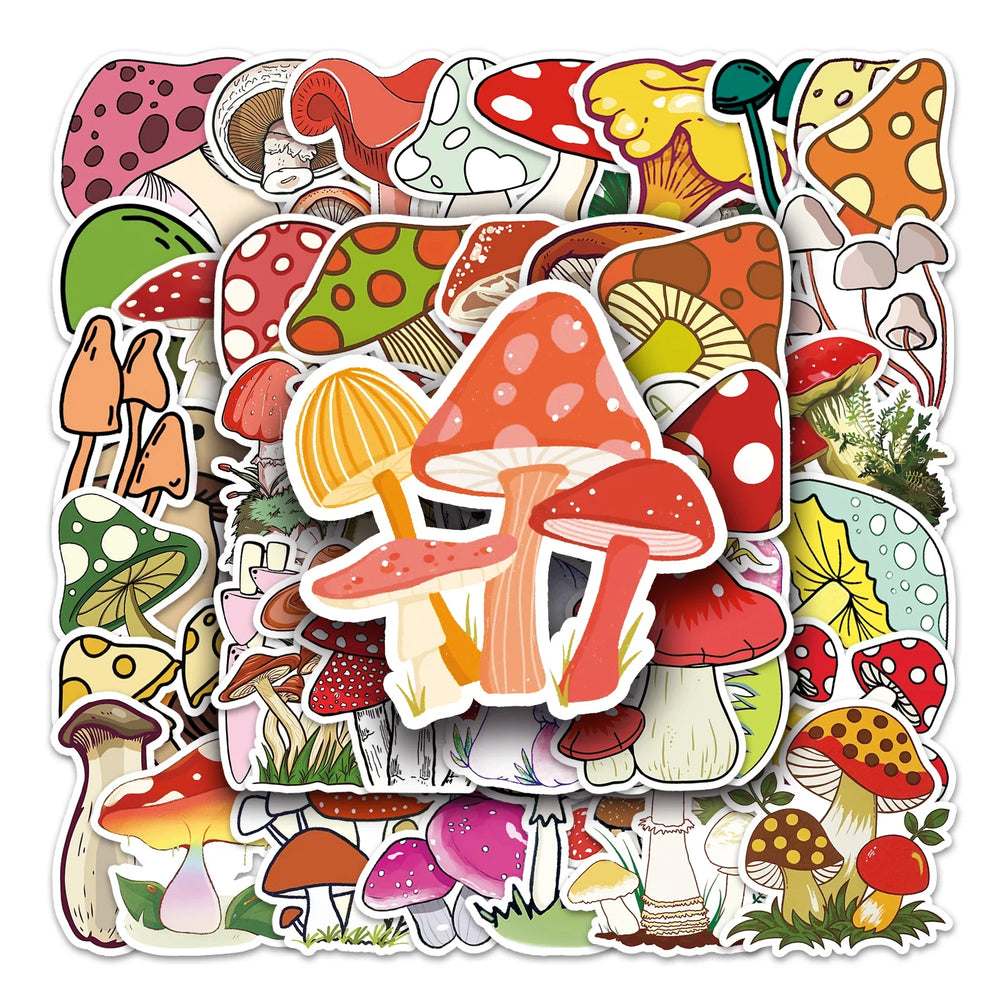 50Pcs Magic Mushroom Cartoon Waterproof Vinyl Stickers for Skateboard Snowboard Decal (ONLINE ORDER ONLY)