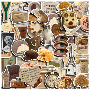 10/30/50/100pcs Vintage INS Style Cartoon Stickers Decals Laptop Phone Suitcase Scrapbook Diary Fridge Decoration Sticker Toys (ONLINE ORDER ONLY)