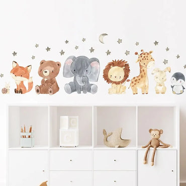 2PC Cartoon Cute Africa Animals Wall Stickers Elephant Giraffe Bear Fox Kids Room Kindergarten Home Decoration (ONLINE ORDER ONLY)