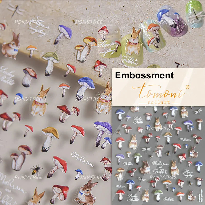 Cream Wind Cat Rabbit Kitten Bunny Bowknot Flower Butterfly Cake Cherry Tulip 5D Self Adhesive Nail Art Stickers Manicure Decals (Online Order Only)