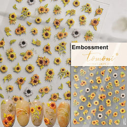 Pale Flower Bouquet Label Bowknot Stationery Sunflower Daisy Leaf 3D Self Adhesive Nail Art Stickers Rhinestone Manicure Decals (Online Order Only)