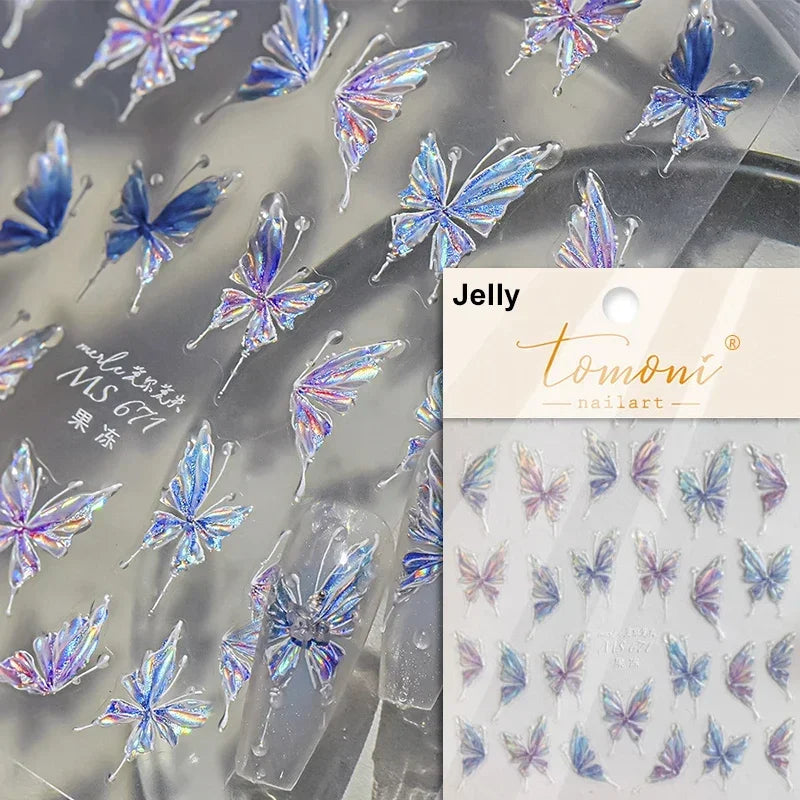 Charming Beautiful Black White Small Butterfly Flower Petal Love Heart Bowknot 5D Self Adhesive Nail Art Sticker Manicure Decals (Online Order Only)