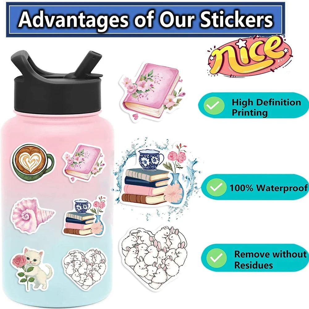 50PCS Aesthetic Pinterest Sticker Cartoon Aesthetic Cute Decals Laptop Notebook Phone Decoration Fashion Sticker (ONLINE ORDER ONLY)