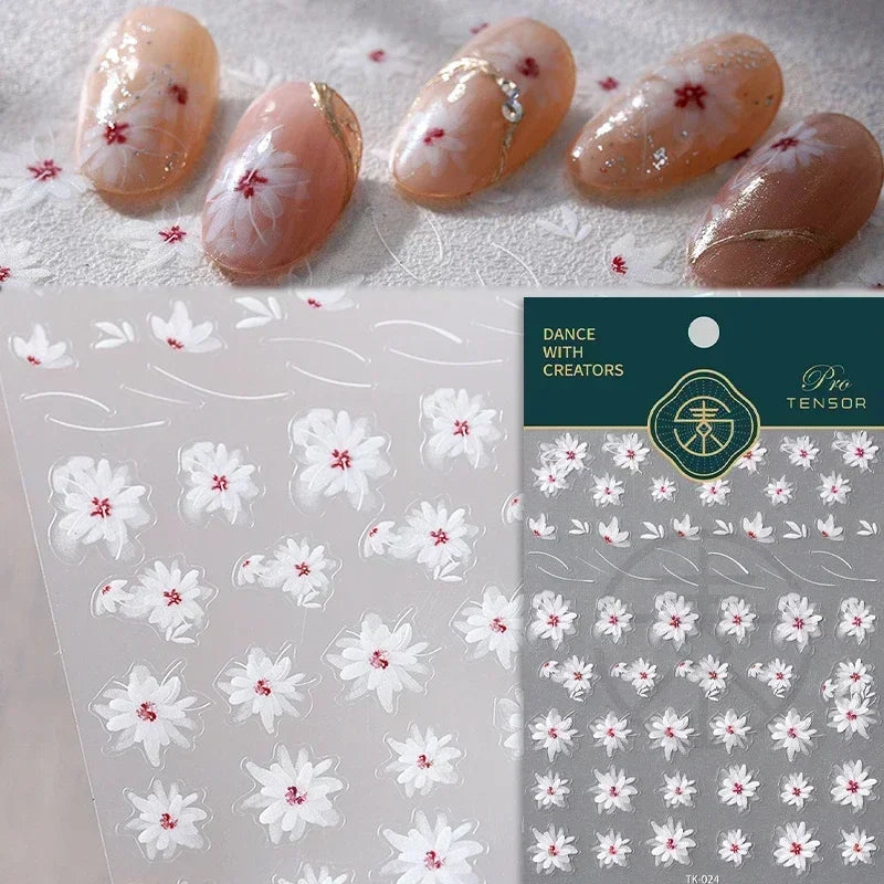Charming Dreamy Shiny Jelly Blue Gradient Lily Flowers Rose Petal White Dot Chinese Colorful Nail Art Stickers Manicure Decals (ONLINE ORDER ONLY)